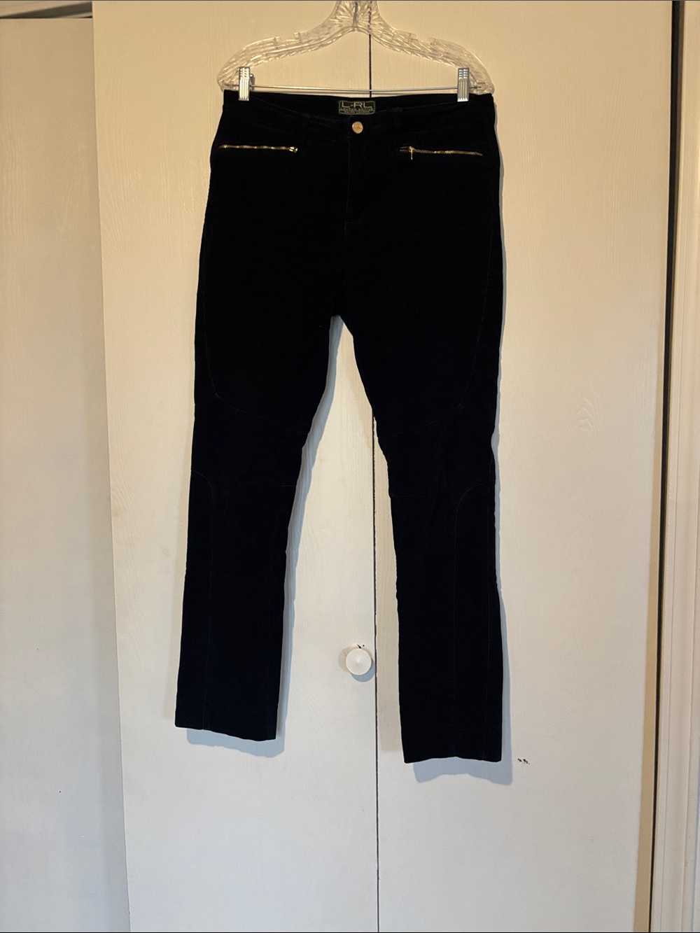 Ralph Lauren Navy Corduroy pants with Gold Zipper Details